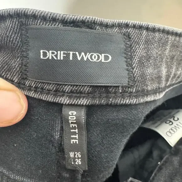 Driftwood Colette Jeans 26 Black Embroidered Side Stripe Boho Frayed Hem Denim‎ - Picture 5 of 15